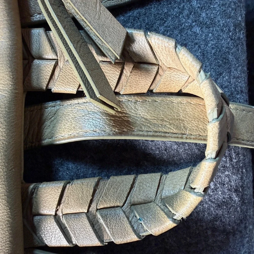 Tommy‎ Bahama Leather Backpack Olive Tan Braided Handle Small Travel Bag